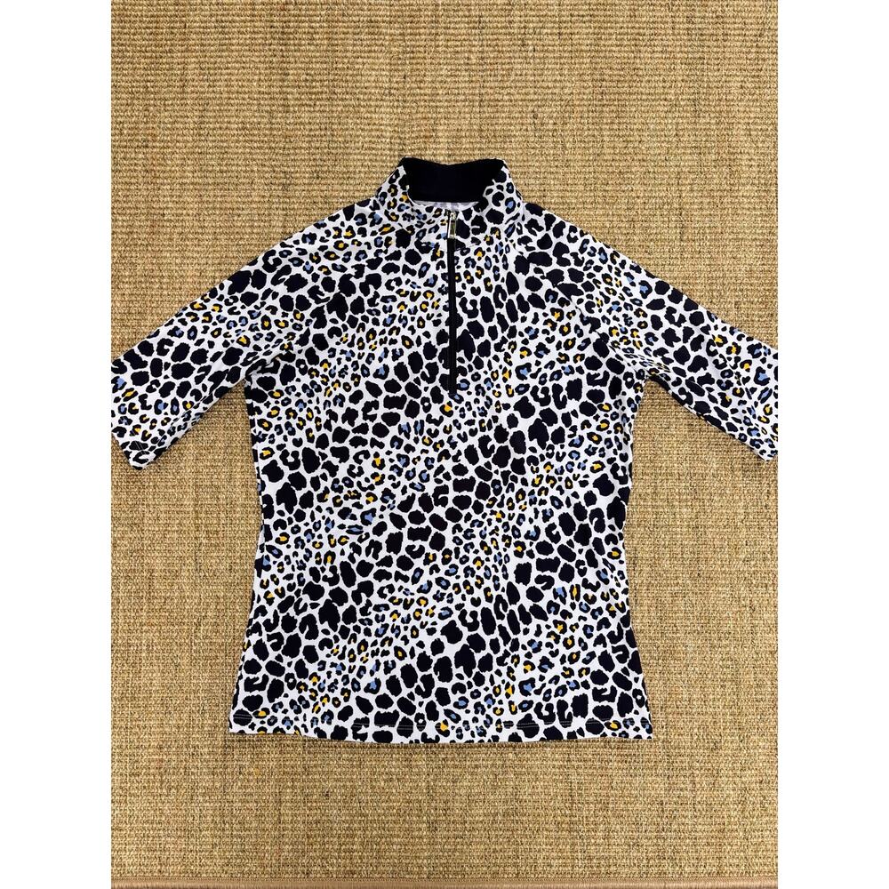 🐆 Tail White Label Leopard Print Quarter-Zip Golf Top | Size S | Navy Trim